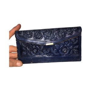 Navy Floral Embossed Wallet